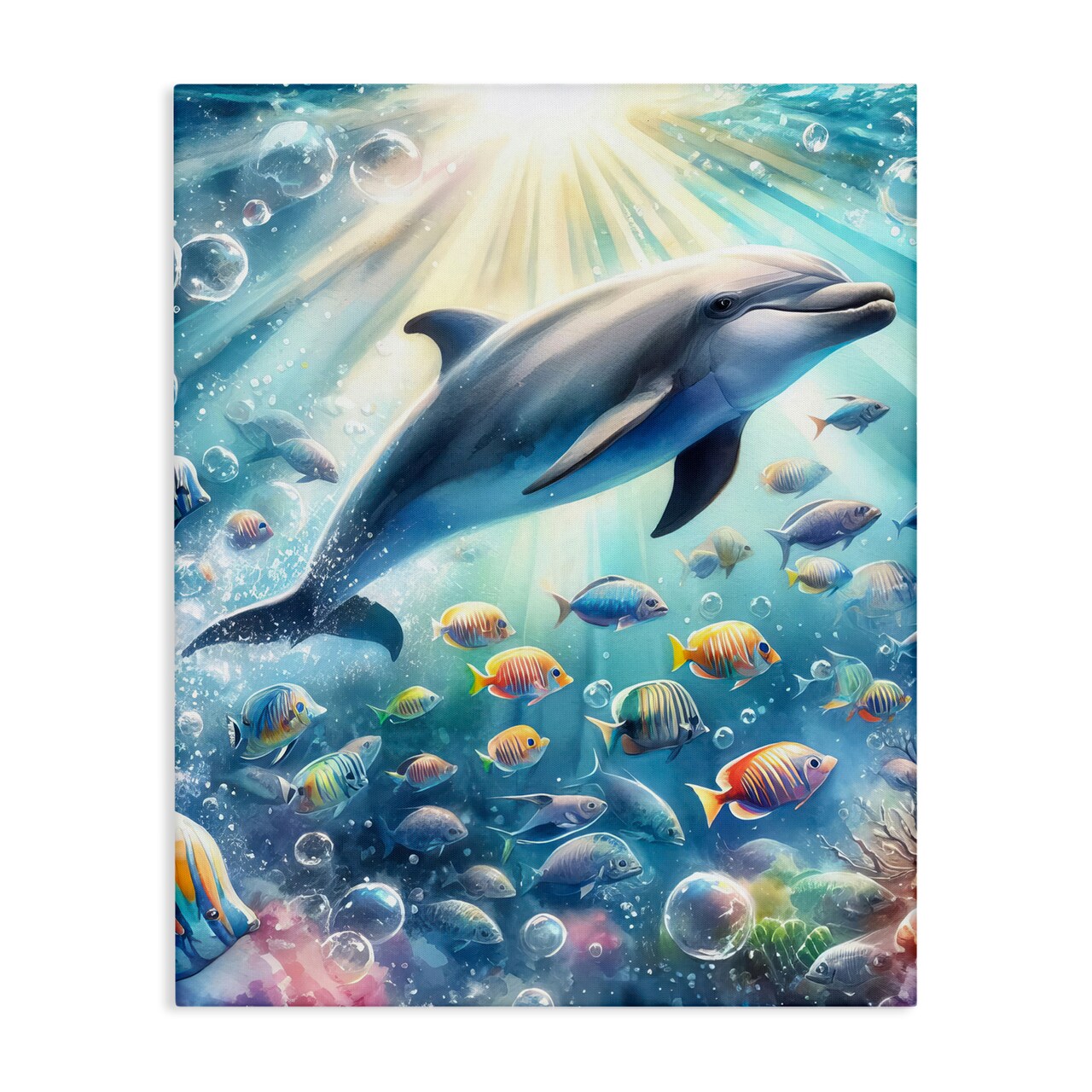 Stupell Industries Dolphin Among Sea Life Canvas Wall Art Design by LSR Design Studio